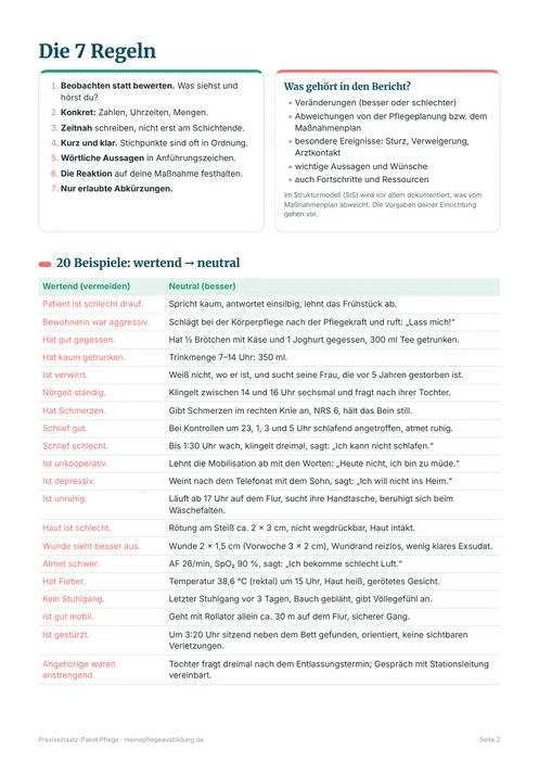 Pflegebericht: Regeln und 20 Beispiele wertend und neutral