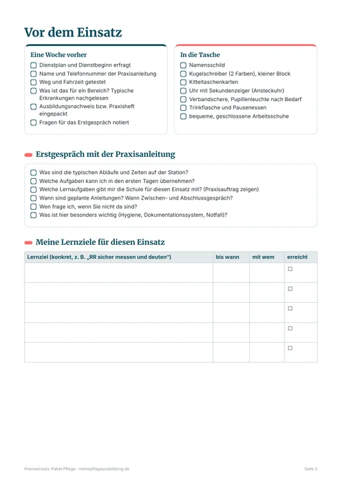Einsatz-Planer mit Checklisten und Lernzielen